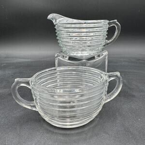 Vintage Cream and Sugar "Manhattan" by Anchor Hocking Pressed Glass